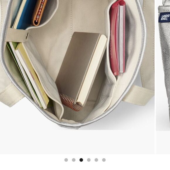 Land's End Faux leather canvas tote 5 pocket silver cream Embroidered Leola - Picture 12 of 15